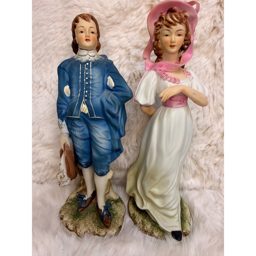 Lefton China Blue Boy & Pinkie Figurines KW387 Hand Painted Limited Edition Set